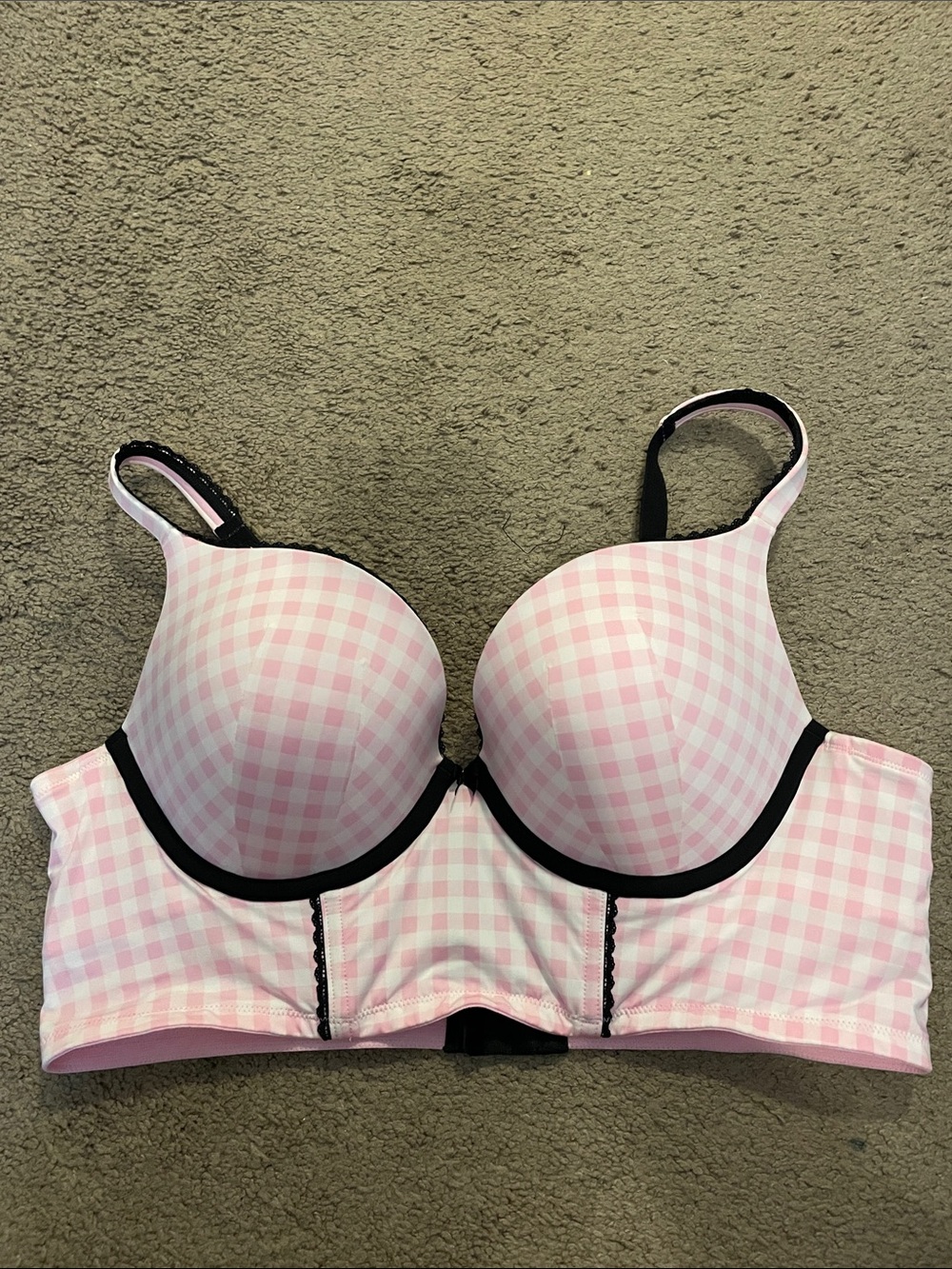 torrid 40C Pink Gingham Longline Bra with Black Trim